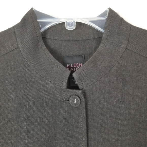 Eileen Fisher Linen Wool Blend Button Jacket Mandarin Collar Size Medium Brown - Picture 2 of 8